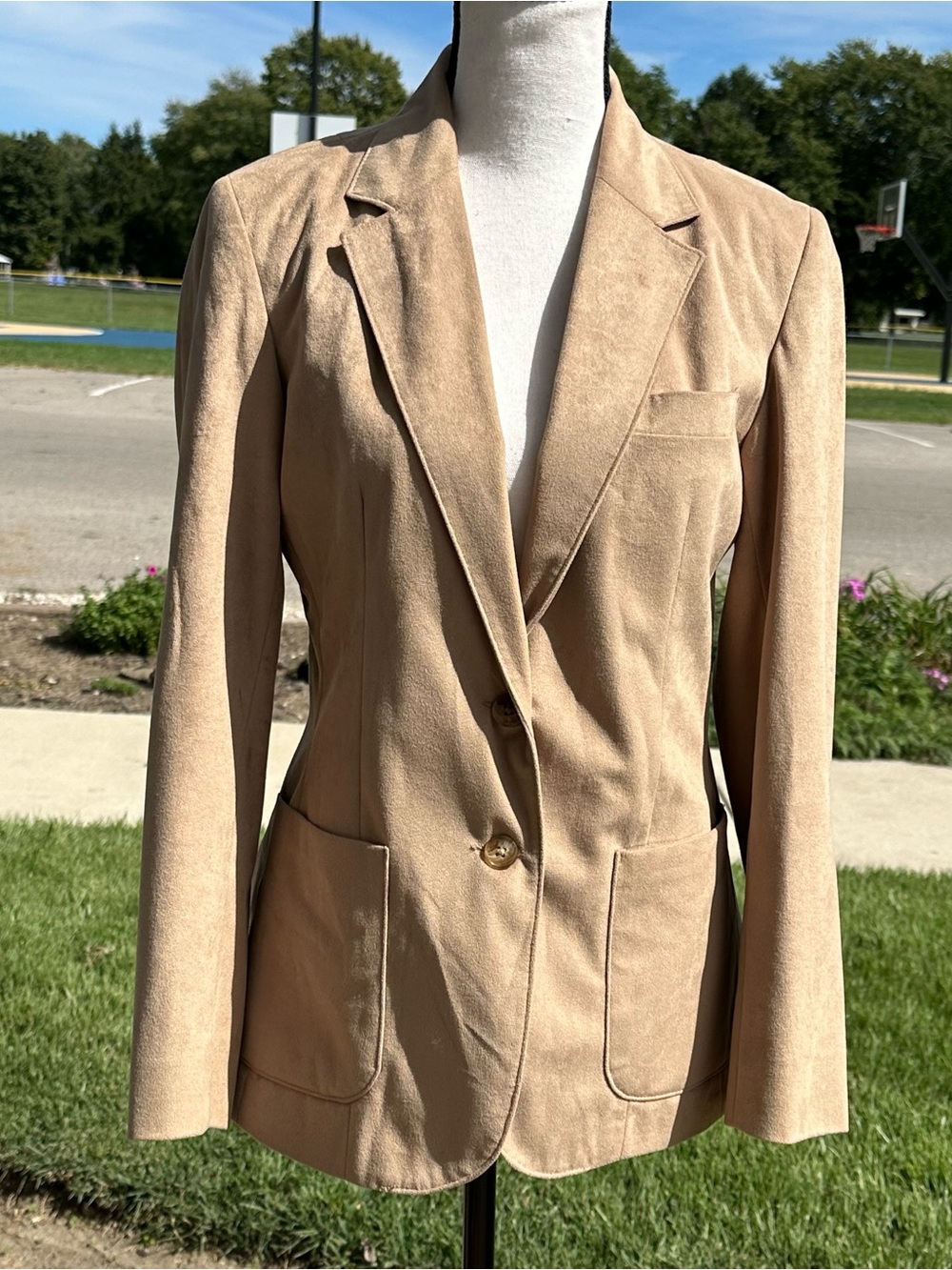 Vintage FARAH Womenswear Tan Faux Suede Blazer Jacket Size 8 Academia